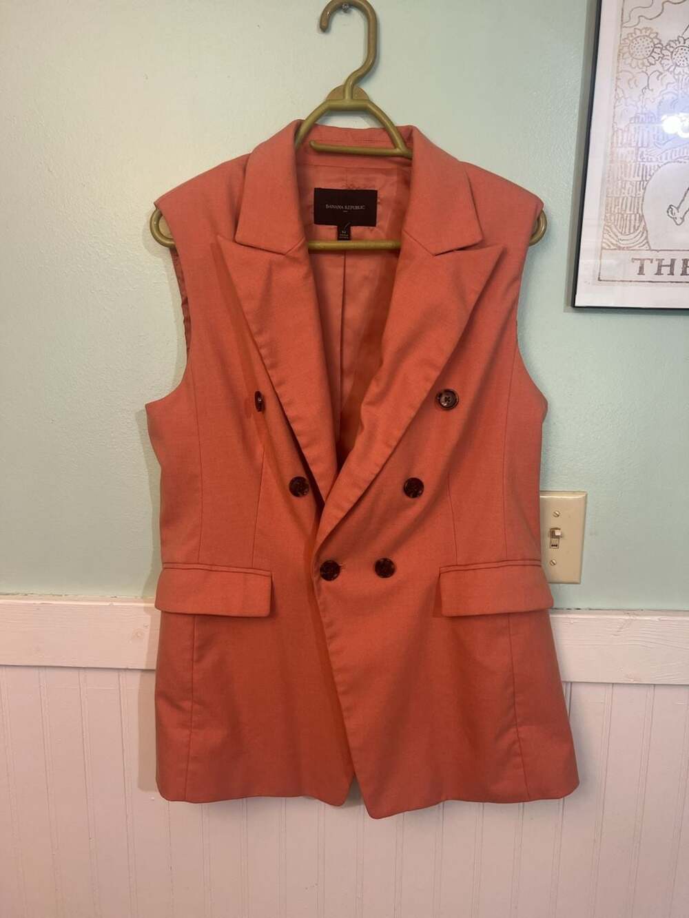 Banana Republic coral Orange Double Breasted Vest with shoulder pads Size 12